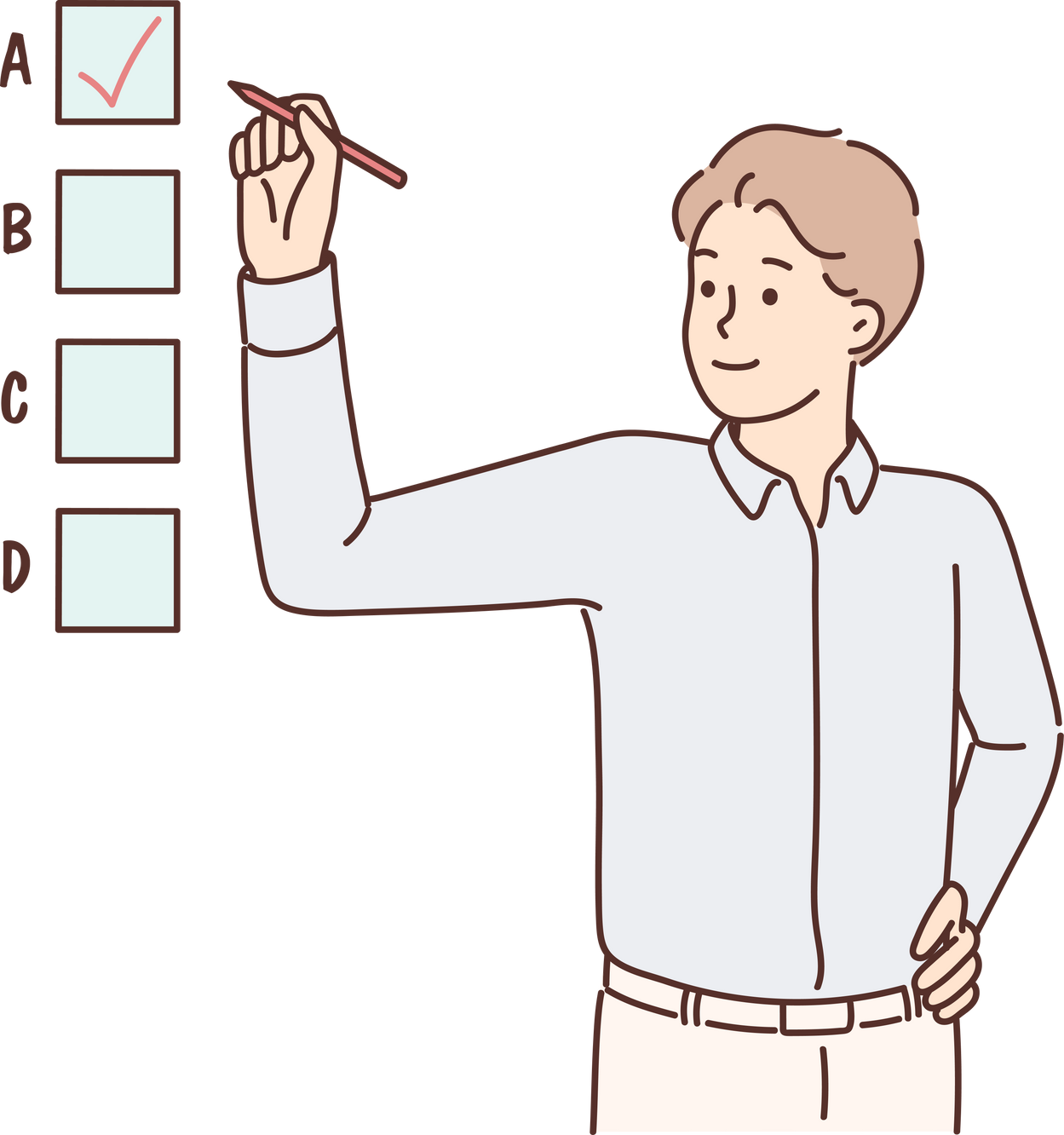 Smiling businessman involved in multiple choice test