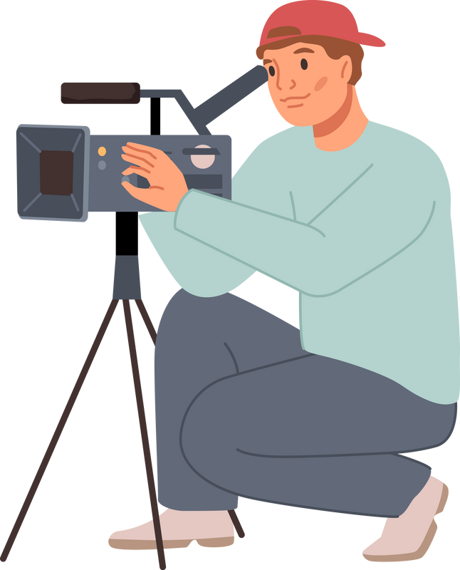Cameraman with camera on tripod for shooting video